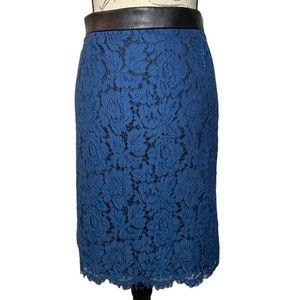 Brixon Ivy  Lace Overlay with Faux Leather Waist Trim Pencil Skirt Size  L